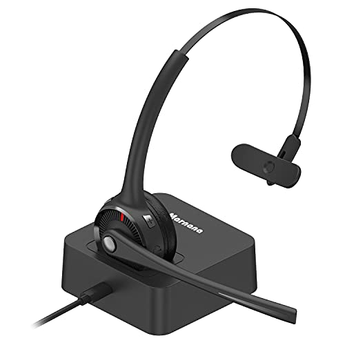 Bluetooth Headset, Wireless Headset with Microphone & Charging Base, V5.0 Noise Cancelling Mic