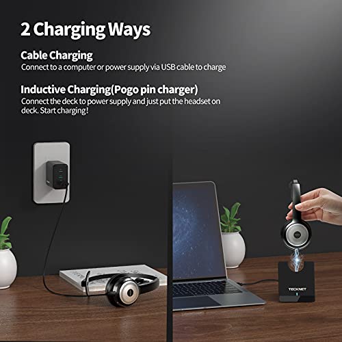 5.0 Wireless Headset AI Noise Cancelling Microphone and Charging Base