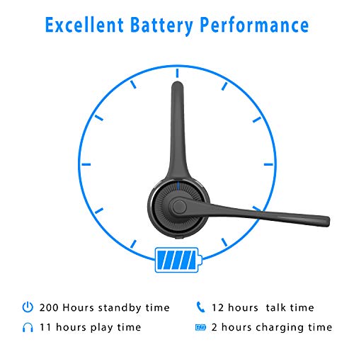 Bluetooth Headset, Wireless Headset with Microphone & Charging Base, V5.0 Noise Cancelling Mic