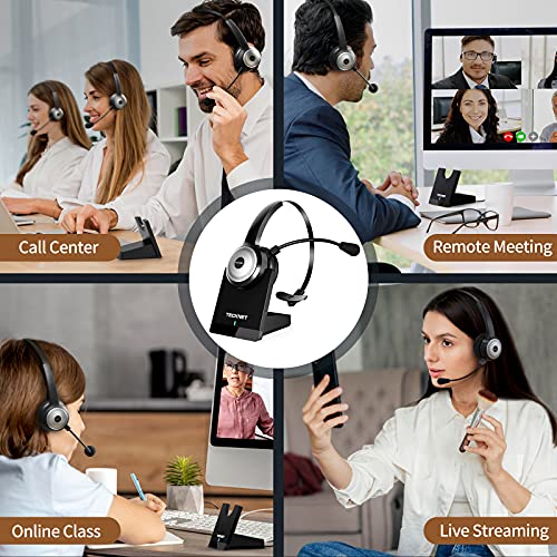 5.0 Wireless Headset AI Noise Cancelling Microphone and Charging Base