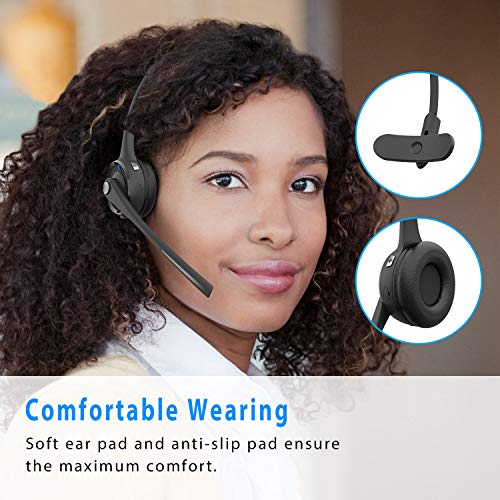 Bluetooth Headset, Wireless Headset with Microphone & Charging Base, V5.0 Noise Cancelling Mic