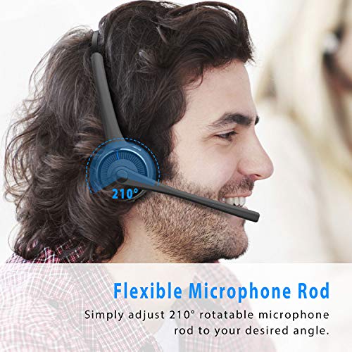 Bluetooth Headset, Wireless Headset with Microphone & Charging Base, V5.0 Noise Cancelling Mic