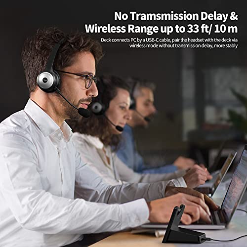 5.0 Wireless Headset AI Noise Cancelling Microphone and Charging Base